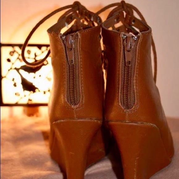 Cognac Lace-up Wedges w/ Pyramid Stud Detailing - Picture 7 of 8